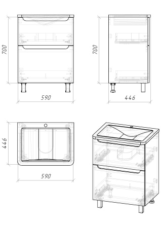 Тумба под раковину в ванной напольная Grossman АДЕЛЬ-60 см, белая